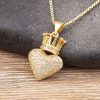 Nidin New Creative Design Kingdom Heart Crown Pendant Handmade Zircon Women Charm Necklace Ornament Novelty Gifts - Kingdom Hearts Merch