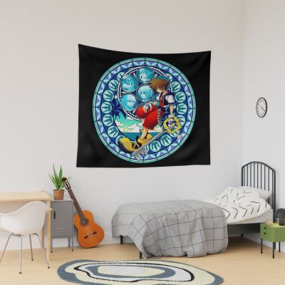 Kingdom Hearts Merch® - Sora'S Dive To The Heart Stained Glass Tapestry Official Kingdom Hearts Merch